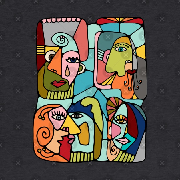 Cubist Picasso Style Faces In Mid Century Modern Colors by Slightly Unhinged